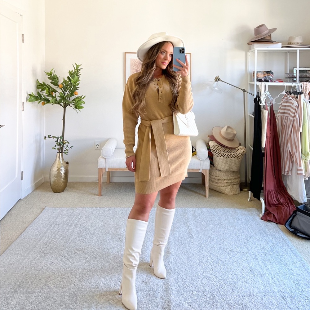 Charles Henry Tan Mini Dress